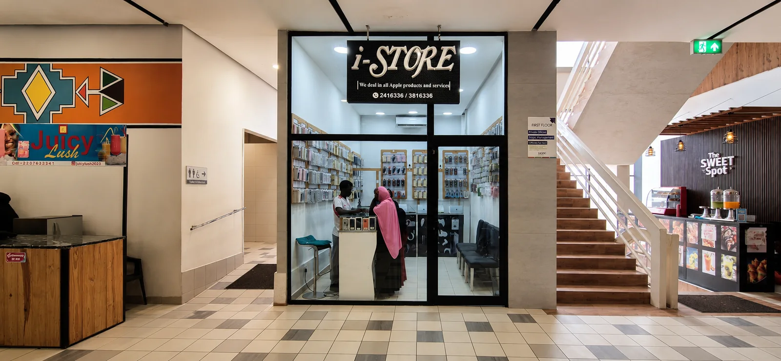 Entrance of i-Store inside Tropic Mall in Senegambia